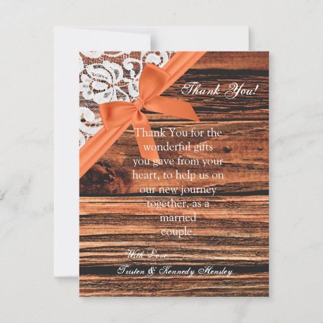 4x5 Lace e madeira de Cartões de agradecimentos PL (Frente)