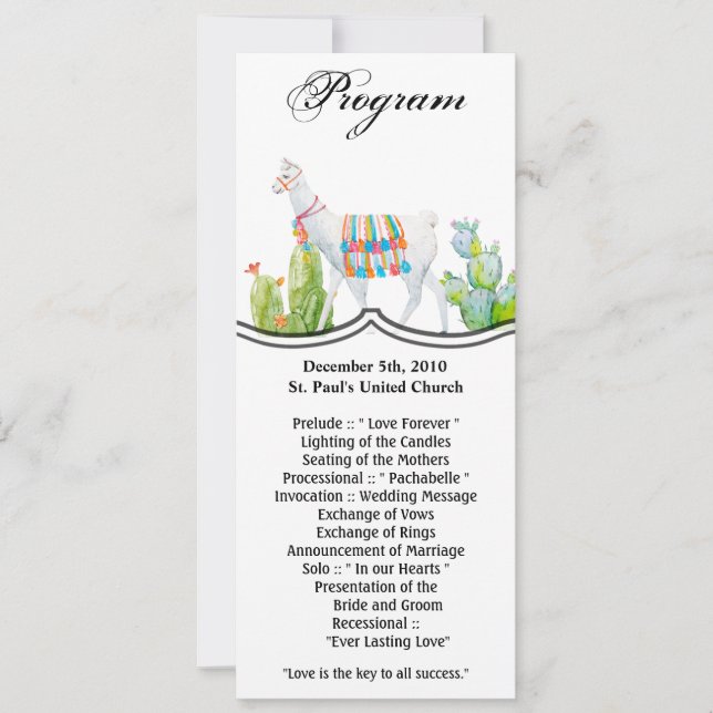 4x9,25 Cartões de Programa Boho Llama Cactos Boêmi (Frente)