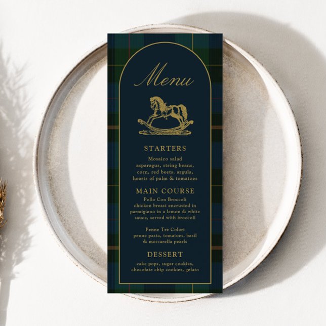 4x9" Classic Green Plaid Baby Shower Menu (Criador carregado)