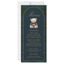 4x9" Classic Teddy Bear Plaid Baby Shower Menu