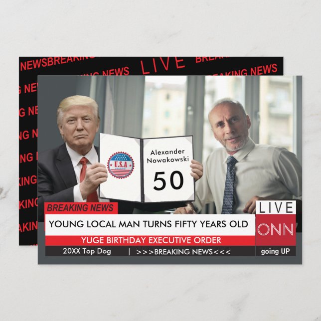 50º Aniversário 🎙️ Cartão de Notícias Masculino E (Frente/Verso)