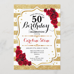 50º Aniversário Convite Dourado para Rosas de Stri