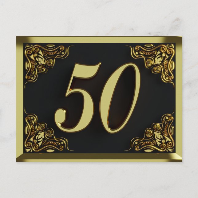 50º Aniversário Convite Dourado Regal ou Saudação (Frente)
