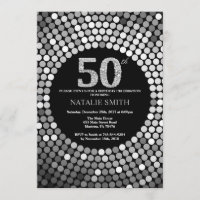 50º Aniversário Convite Preto e Luminoso Prateado