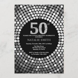 50º Aniversário Convite Preto e Luminoso Prateado