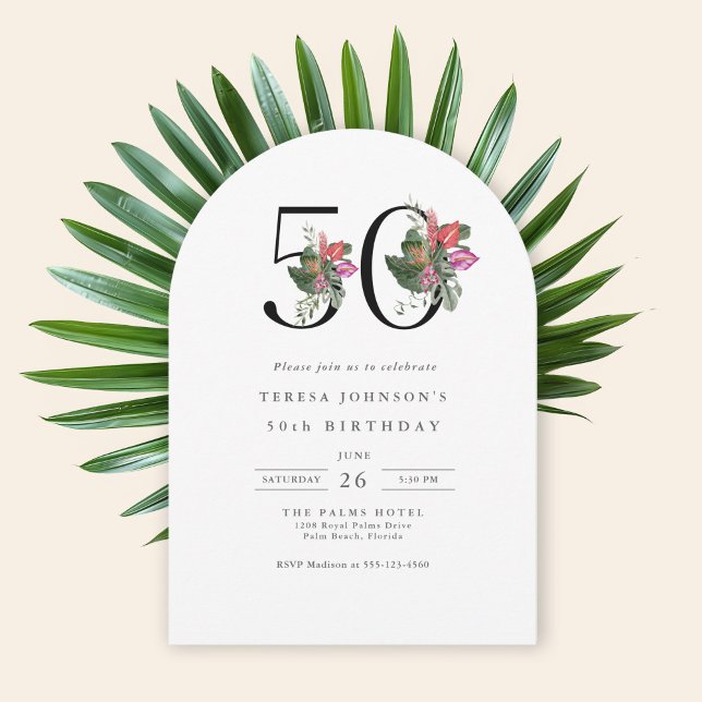 50º Aniversário Convite Tropical Simples Elegante (Criador carregado)