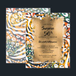 50º Aniversário Convites à Impressão em Animais<br><div class="desc">Pequenos convites de aniversário elegantes de 4, 5" x 5, 6" apresentam um padrão colorido de impressão de animais selvagens colorido, sobreposto com folha falsa de ouro, e seus detalhes de festa de aniversário em letra chic. Perfeito para a 50ª festa de aniversário ou QUALQUER IDADE, basta mudar o texto....</div>