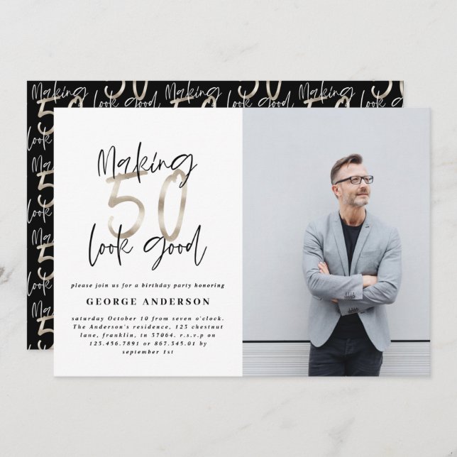 50º aniversário da prata negra elegante moderna (Frente/Verso)