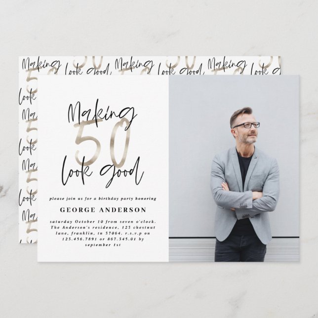 50º aniversário da prata preta elegante e único (Frente/Verso)