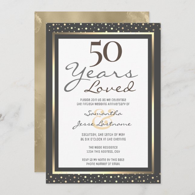 50º aniversário de casamento Convite Dourado Elega (Frente/Verso)