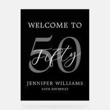 50º aniversário do Elegante Branco e Negro moderno