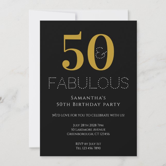 50º aniversário do moderno Convite de festas negro (Frente)