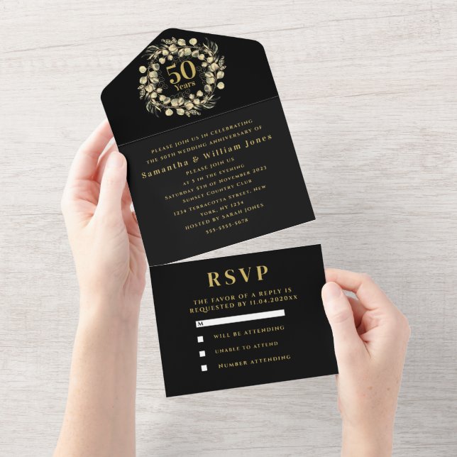 50º Aniversário Dourado Black Modern (Aba destacável)