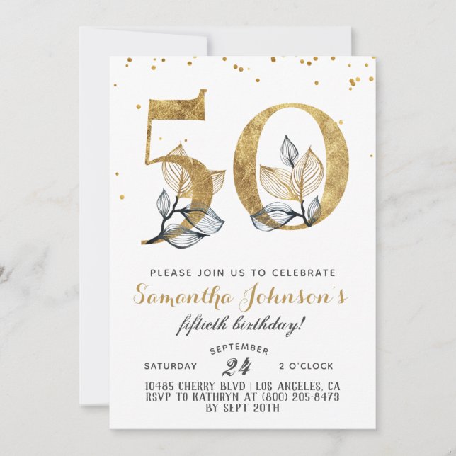 50º Aniversário Dourado Convite Floral (Frente)