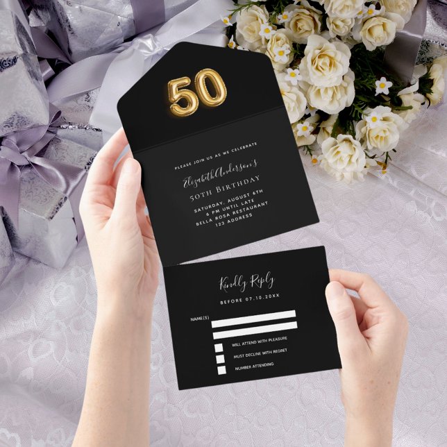 50º aniversário dourado preto rsvp (Criador carregado)