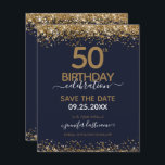 50º Aniversário Guardar o Convite de Orçamento de<br><div class="desc">Elegante brilho de ouro Faux com os realces de confete em shimmering na borda superior e inferior. Todo o texto é ajustável e fácil de mudar para as necessidades do seu próprio partido. design de modelo de 50 anos elegante excelente.</div>