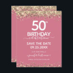 50º Aniversário Guardar o Convite de Orçamento de<br><div class="desc">Elegante brilho de ouro Faux com os realces de confete em shimmering na borda superior e inferior. Todo o texto é ajustável e fácil de mudar para as necessidades do seu próprio partido. design de modelo de 50 anos elegante excelente.</div>