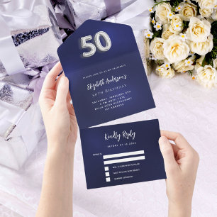 50º aniversário marinho azul prata rsvp