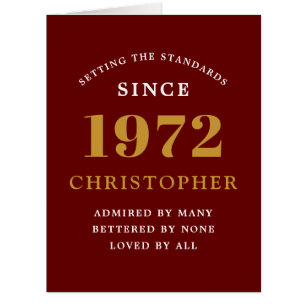 50º Aniversário Nome 1972 Cartão Elegante Vermelho
