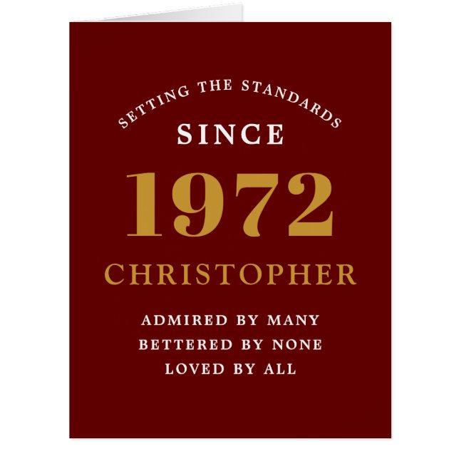 50º Aniversário Nome 1972 Cartão Elegante Vermelho (Frente)