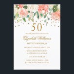 50º Aniversário Peach Dourado Convite Floral<br><div class="desc">Mais convites de chá de panela florais na loja Little Bayleigh!</div>