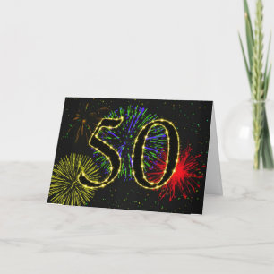 50º Cartão de aniversário com fogos de artifíc