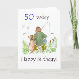 50º Cartão de Aniversário - Homem a pescar com