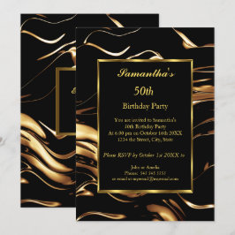 50º Convite à Abstrato Preta Dourada para Festa de