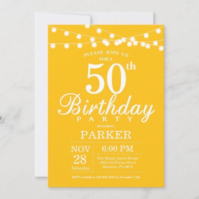 50º Convite de Aniversário Amarelo (Frente)