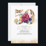 50º Convite de Aniversário - Azul Marinho e Borgon<br><div class="desc">Dourada Glitters 50º Convite de Aniversário</div>