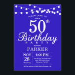 50º Convite de Aniversário Azul Real<br><div class="desc">50º Convite de Aniversário com Luzes de Cordas. Fundo Azul Real. 13 15 16º 18º 20 21 rua 30 40º 50º 80 de 60º 70 de 100º,  qualquer idade. Para mais personalização,  clique no botão "Personalizar" e use a ferramenta design para modificar este modelo.</div>
