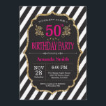 50º Convite de Aniversário. Brilho preto e Dourado<br><div class="desc">50º Convite de Aniversário para Mulheres. Preto e Dourado convite para Festas de aniversário. Dourada Glitter. Flor Floral Rosa. Black and White Stripes. Digital Imprimível.
Para mais personalização,  clique no botão "Personalizar" e use a ferramenta design para modificar este modelo.</div>