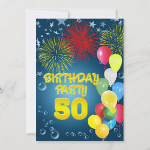50º Convite de aniversário com balões