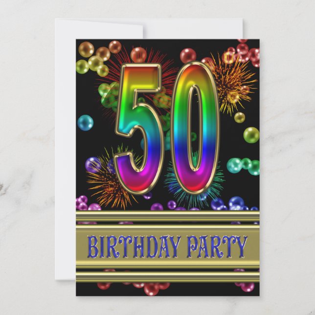 50º Convite de aniversário com bolhas (Frente)