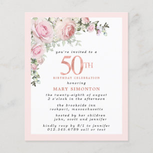 50º Convite de Aniversário, Cor-de-Rosa, de Orçame