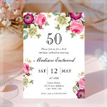 50º Convite de Aniversário, Cor-de-Rosa Floral<br><div class="desc">Procurando o convite perfeito para sua próxima festa de 50 anos? Não olhe mais do que estes adoráveis convites florais cor-de-rosa! Com um delicado e belo design com rosas de aquarela bonito, anêmonas e clematis com fontes elegantes, estes convites impressionarão todos os seus convidados. Disponível para personalizar e comprar como...</div>