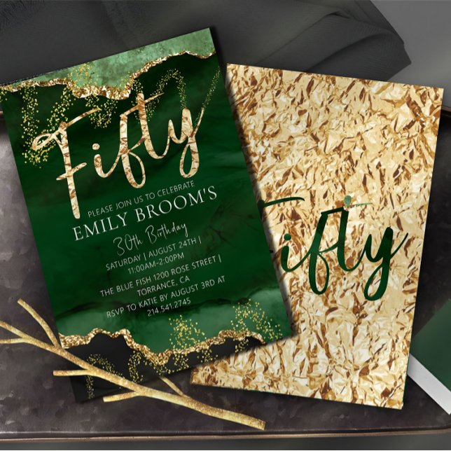 50º Convite de Aniversário Emerald Green e Dourado (Criador carregado)