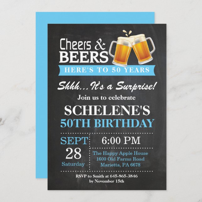 50º Convite de Aniversário para Cheers e Cervejas  (Frente/Verso)