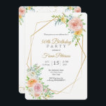 50º Convite de aniversário para ela<br><div class="desc">Quadro Dourado e placa de convite de aniversário cor-de-rosa 50. Localize produtos correspondentes em nosso compro ou entre em contato conosco.</div>