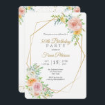 50º Convite de aniversário para ela<br><div class="desc">Quadro Dourado e placa de convite de aniversário cor-de-rosa 50. Localize produtos correspondentes em nosso compro ou entre em contato conosco.</div>