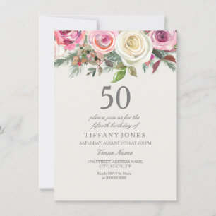 50º Convite de Aniversário para Rosa Branca Eleg