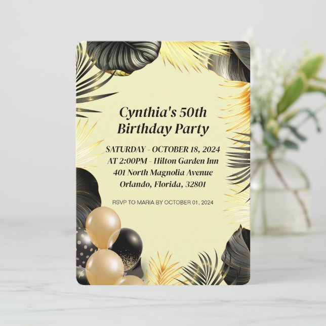 50º Convite de Aniversário Plano (Em pé/Frente)