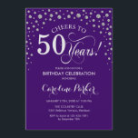 50º Convite de aniversário - Prata Roxo<br><div class="desc">50º Convite de aniversário. Design elegante com prata brilhante falso e roxo. Anima-te a 50 anos! Envie-me uma mensagem se precisar de mais personalização.</div>