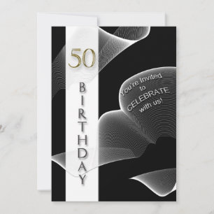 50º Convite de Aniversário, Preto/Branco, Moderno