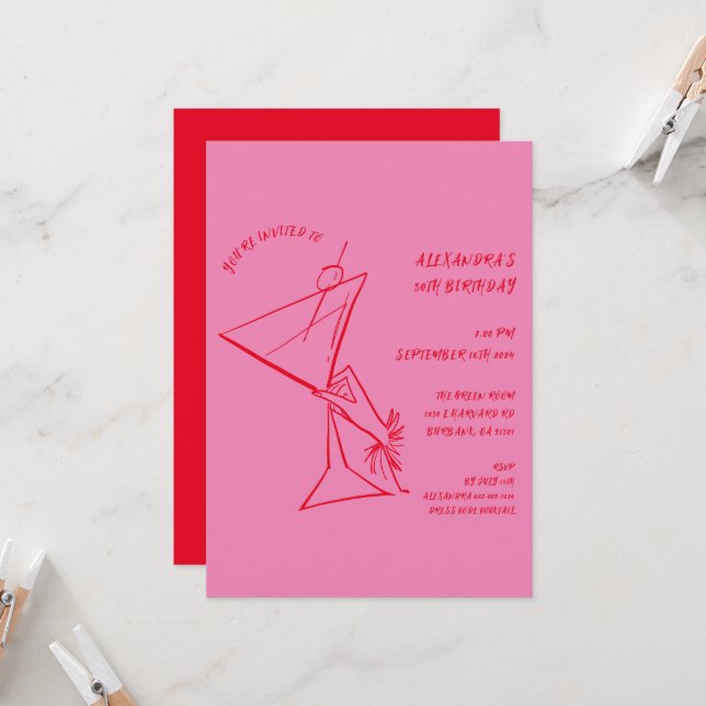 50º Convite de Aniversário, Retirado pela Mão, Ros (Frente/Verso In Situ)