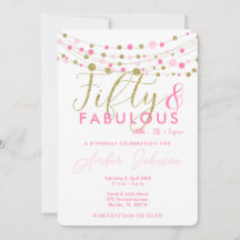 50º convite de aniversário, rosa e ouro