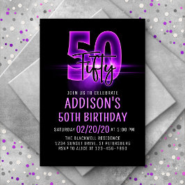 50º Convite de Aniversário, Rosa Neon