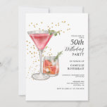 50º Convite de festas de coquetel de aniversário<br><div class="desc">Cocktail d'água do convite de festas do 50º aniversário e brilho dourado.</div>