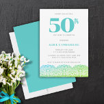 50º CONVITE DE LACE AZUL DE ANIVERSÁRIO<br><div class="desc">Lace de neon azul e verde para a perfeita 50ª Festa de aniversário</div>
