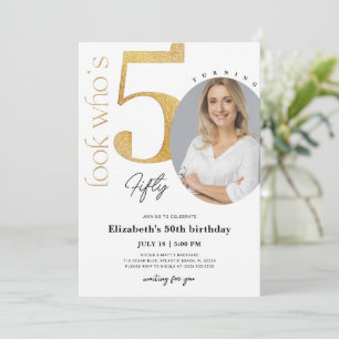 50º Convite Dourado de Aniversário com Foto